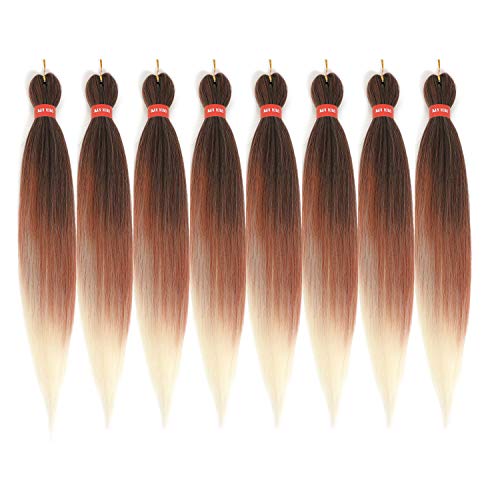 Ombre Pre-stretched Braiding Hair, Top Silky Braid Hair Extensions, Crochet Twist Hair Braids, Yaki Texture Original Braiding Hair Pre Stretched, 0.2 pound/bundle (24''-8 bundles, 1b/350/613)