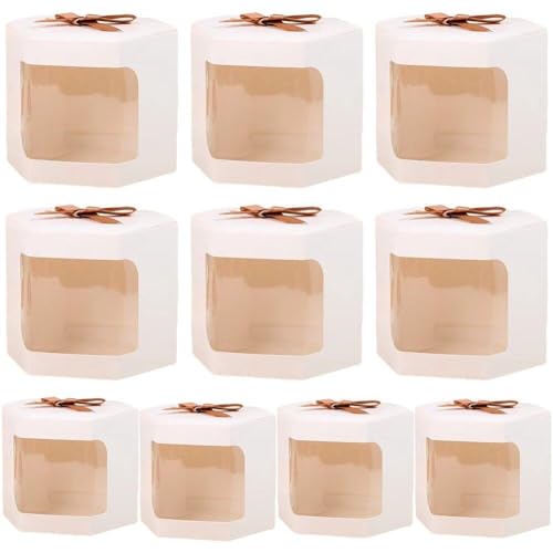 Luxylei Caja De Dulces Hexagonal, 10 Unidades/Juego, Caja De Regalo De Embalaje De Papel Kraft con Apertura De Ventana, Cajas De Favor De Boda Dulces para Fiesta
