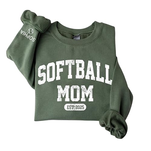 CHILLEVER Personalized Softball Mom Sweatshirt – Custom Name Crewneck with EST Year, Game Day Sports Mom Crewneck, Softball Team Spirit Gift for Senior Night, Tournament, or Birthday