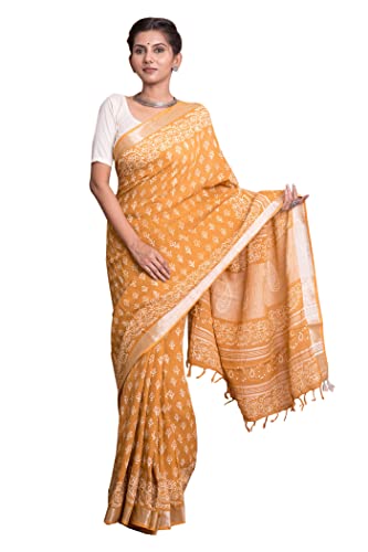 Tissu en coton et lin imprimé décharge booti jaune pour robe femme coupon 5,5 mètres