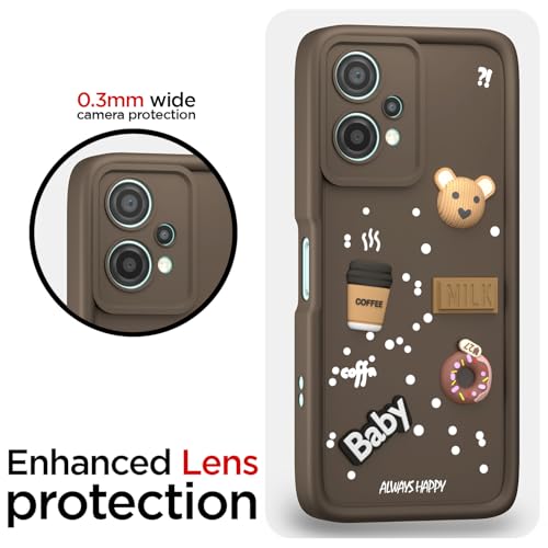 Image of Pikkme Back Cover for Oneplus Nord Ce 2 Lite 5G | Cute Fun Cartoon 3D Bear Silicone Full Body Protection Bumper Case (Brown)
