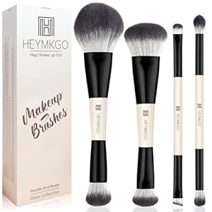 HEYMKGO Makeup Brushes Set, 4Pcs Professional Dual-ended Foundation Contour Power Face Eyeshadow Brush set for Liquid,Cream, Powder for Blending Contouring Makeup Tools- Great for Travel Use, Black