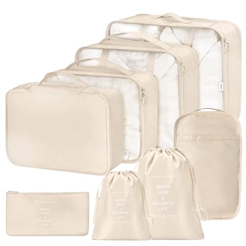 Organisateur Valise 8 Pièces,Organiseurs de Bagage pour Voyage,Packing Cubes de Voyages Pochette,Sacs Rangement de Valise Voyage Accessoires,pour Vêtements,...