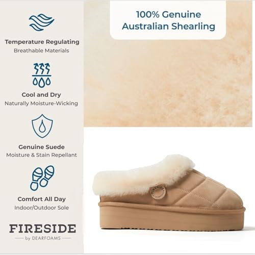 Dearfoams Women's Shearling Platform Slippers Bendigo Comfy Puff Plush Clog House Shoes3