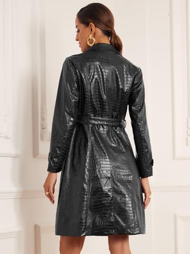 Allegra K Pu Leather Long Trench Coat with Belt for Women's Casual Lapel Open Front Faux Leather Jackets3