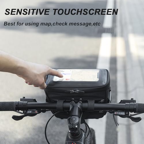 ROCKBROS Bike Handlebar Bag, 3L Waterproof Electric Scooter Bag with TPU Touchscreen, Bicycle Front Storage Pouch Bag, Cycling Accessories for Mountain Bikes, E-Bikes & Folding Bicycles - Image 3