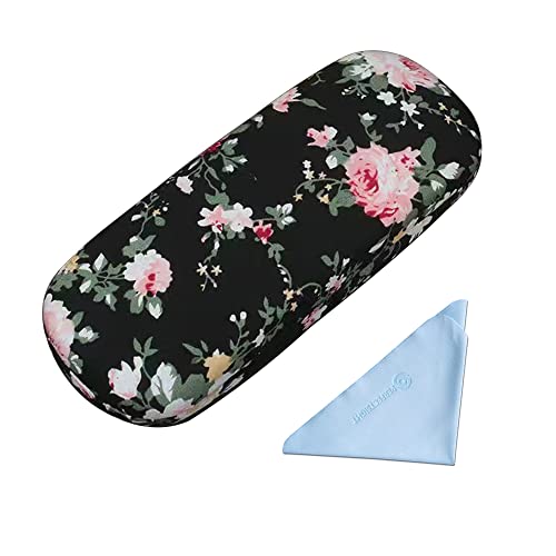 Perfectsight Hard Shell Eyeglasses Case Floral Portable Protective Glasses Case Flower Fabric Surface Eyeglass Case For Women Girls With Microfiber Cleaning Cloth (Black) #TOP19