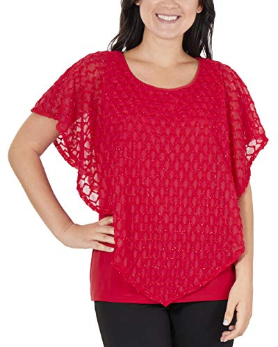 NY Collection Women's Elbow Sleeve Poncho with Sleeveless Tank Inset