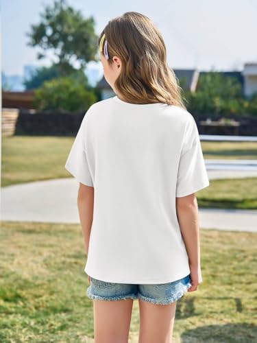 Image of Haloumoning Girls Short Sleeve T-Shirts | Kids, Summer,Girls shirts,Oversized t shirts,Girls T-Shirts,Oversized Tops, Casual Crewneck, Basic Tees 5-14Y