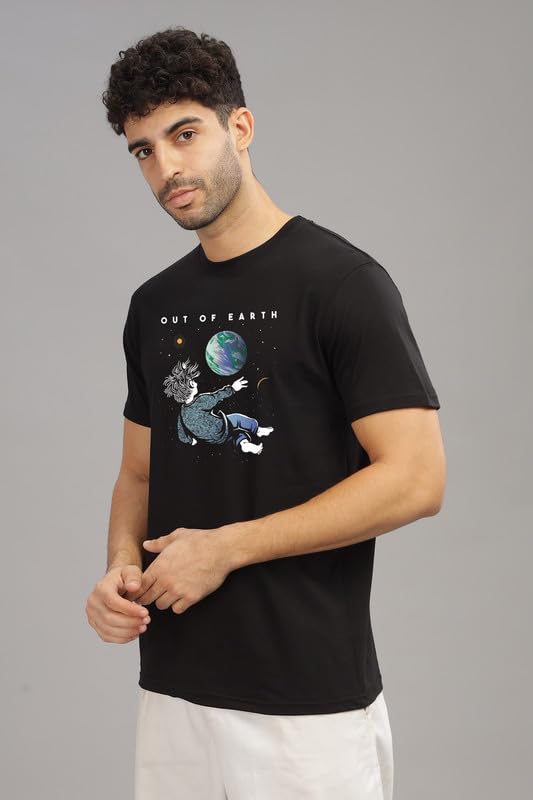 Image of XENOVAURBAN Men's Graphic Printed RN-Earth Round Neck Regular and Plus Size Cotton T-Shirt
