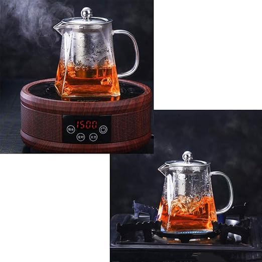 Image of Glass Teapot with Stainless Steel Infuser & Lid, Borosilicate Glass Tea Kettle Stovetop Safe, Blooming & Loose Leaf Teapot,Glass Square Pot (750ML /26oz) (Square)