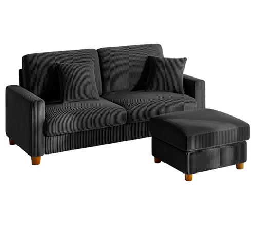 Image of Kidirect 70in L Shaped Couch, Modular Sofa No Tool Assembly, Comfy Sectional Couches for Living Room 21in Deeper Seats, Corduroy Sofas for Living Room with 2 Pillows, Loveseat Sofa Set, Black Couch