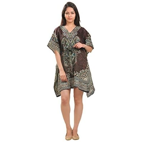 Ukal Women's Polyester Short Kaftans’-Caftan Dress Maxi Gown Top Night Dress (Brown) Cover