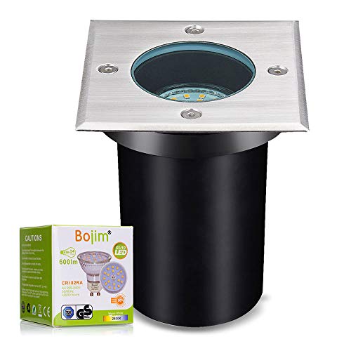 Bojim Foco Empotrable LED Cuadrado, 1x 6W GU10 Luz Blanca Cálida 2800K, Downlight IP67 Resistente al Agua, Foco para Suelo Exterior de Acero Inoxidable, Iluminación de Terrazas Árboles Caminos