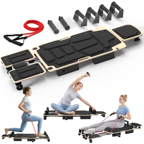RevFit Pilates Board Reformer for Home Workout Pilates Equipment with Dual & Split Foot Pads Smooth Sliding Rail System Adjustable Headrest for Heights 3763 Core & Full-Body Training 35
