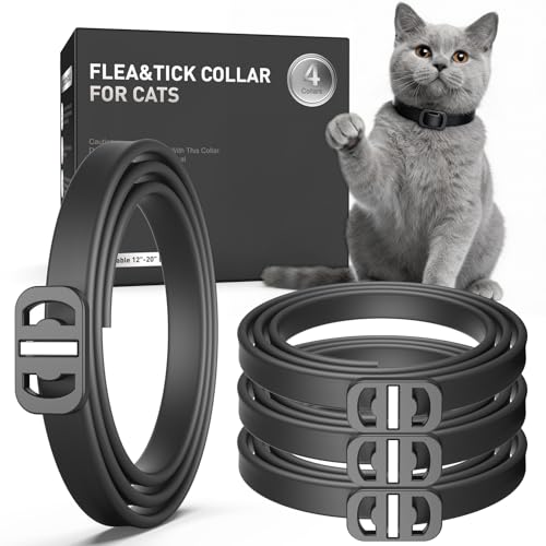 Flea and Tick Collar for Cats 4 Pack Cat Flea Collar with Natural Essential Oils Adjustable for All Cats & Kittens(Black)