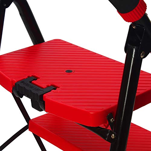 Image of CIPLA PLAST 4 Steps Super Milano Heavy Duty Ladder for Home Premium Alloy Steel Folding 4 Step Ladder for Home, Wide Anti-Skid Steps (Black & RED) GEC-L4(SM) (Large)