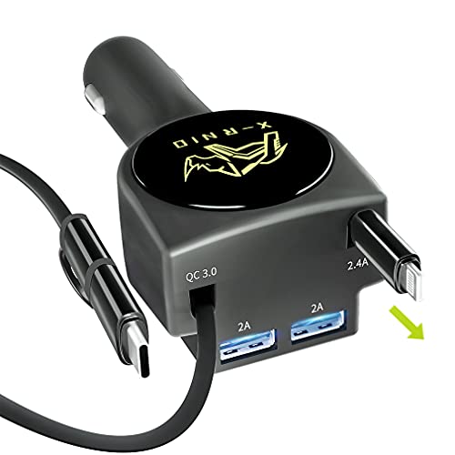 Retractable Car Charger, Fast Charge 3.1A 47W, Retractable Cables (3Ft) and 2 USB Ports Car Charger Adapter, Compatible with iPhone & Android Cell Phones,Car Accessories