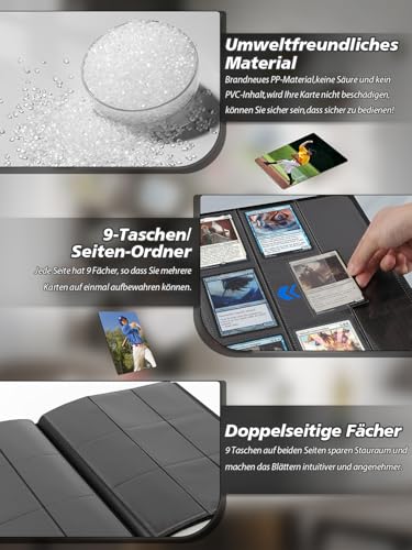 Sammelkarten Album, 468 Seitentaschen Großes Pokemon Sammelalbum Karten, Tragbar Wasserdicht PU Sammelheft für MTG/TCG/Fußball-Baseballkarten/Trading Card Binder Kartensammelalben(Schwarz)