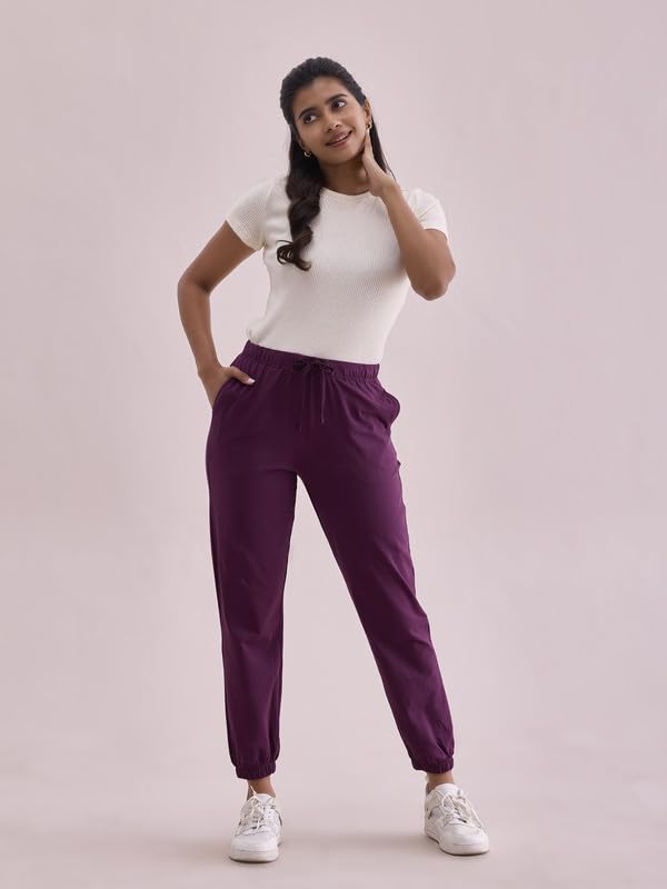 Image of GO COLORS Cotton Stretch Casual Joggers Full Length for Women| Mid Rise