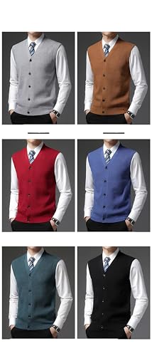 Men Single Breasted Sleeveless Knitted Cardigan Men V-Neck Patchwork Button Office Casual Warm Sweater Vest2