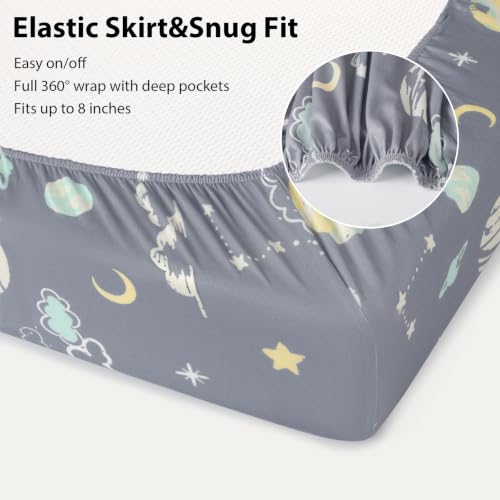 Image of Baby Crib Sheets for Boys and Girls, 3 Pack Toddler Bed Sheets for 52 inchx28 inch Standard Toddler Mattresses, Soft Microfiber Fitted Crib Sheets Neutral Green Dinosaur Planet