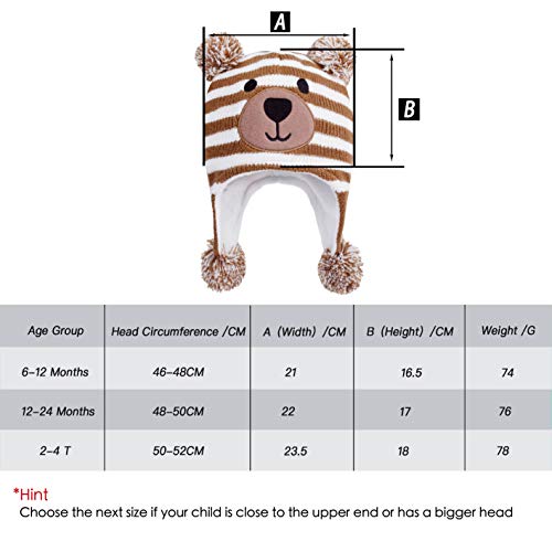 Image of Toddler Infant Winter Hat with Earflap Knit Warm Beanie Fleece Lined Hat for Baby Boys Girls