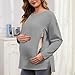 Women's Nursing Tops Long Sleeve Crewneck Oversized Maternity Breastfeeding Shirts with Hidden Zipper Side Split Gray