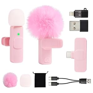 Mini Pink Microphone for iphone Android Phone Tablet ipad PC, Usb C Wireless Lavalier Mic for Video Recording Vlogging Youtube Tiktok Podcast Interview content creators, Tiny Microphones Type C Mics