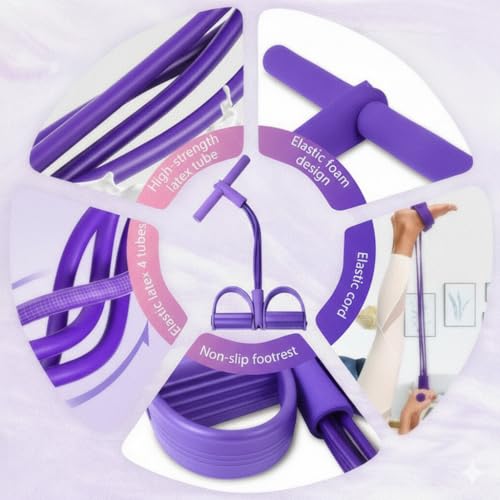 Image of RENRANRING Yoga Pedal Puller Resistance Band-4 Pull Reducer Tummy Training Foot Pedal Exercise Fitness Band, Body Building Stretching Band Men and Women