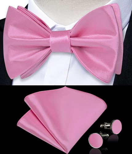 Image of DiBanGu Solid Color Bow Ties for Men Formal Satin Self Tied Bowtie with Lapel Pin Pocket Square Cufflinks for Wedding Party