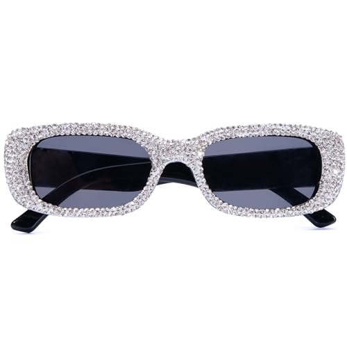 ICARA Fashion Rhinestone Sunglasses Women Crystal Sparkling Diamond Rectanglar UV400 Trendy Retro bling Party Sunglasses