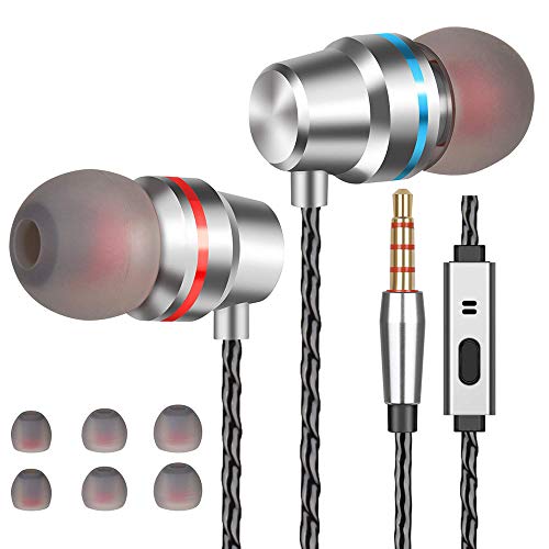 Losvick Ecouteurs Intra-Auriculaires, Ecouteur Filaire avec Microphone Casque Anti-Bruit Haute Qualité avec Jack 3,5mm pour iPhone 6s, iPad, MP3, Samsung et Android Smartphones - Argent