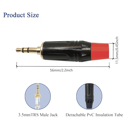 Conector de audio estéreo 3.5mm macho para soldar, pack 2 piezas miniatura 4