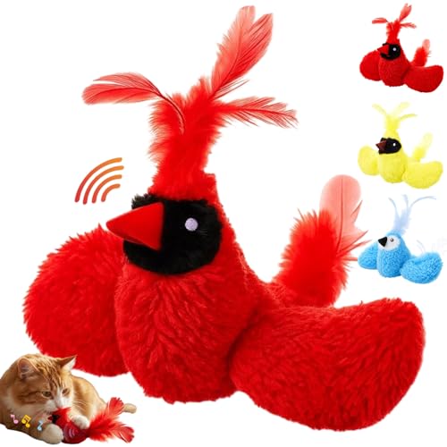 SilTriangle 3 Pcs Bird Cat Toy with Chirping Sound 3.15 Inch Interactive Exercise Toy with Lifelike Bird Chirp Red Cardinal Blue Jay Goldfinch for Indoor Bored Cats Kittens Gifts for Valentines Day