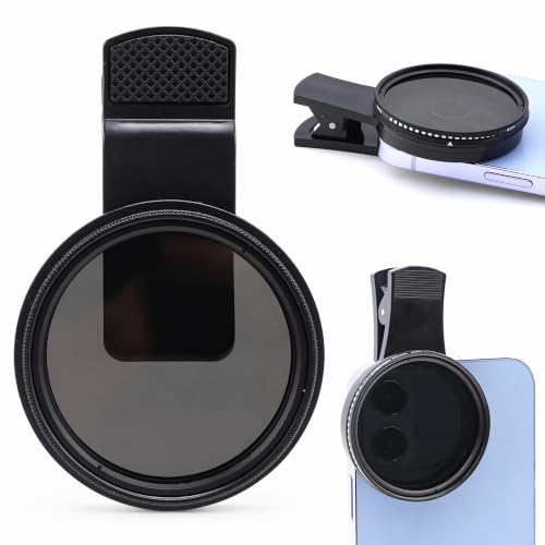 Fabater Zmienny Filtr Obiektywu ND2-ND400 o średnicy 52 Mm, Nakładany Filtr ND do Obiektywu Telefonu, Wielowarstwowe Filtry ND o Regulowanej Gęstości Neutralnej dla Smartfonów