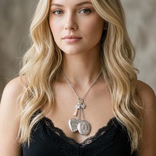 Image of Via Mazzini Silver Heart Photo Locket Pendant for Women and Girls (NK0538)
