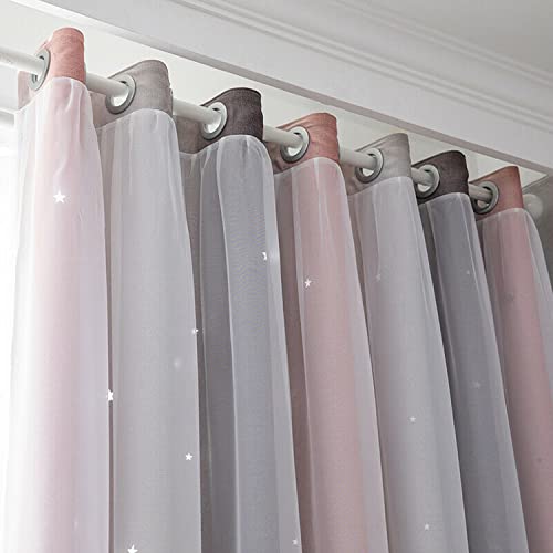 LIKEUDO 2 Stück Sterne Vorhang Verdunkelungsvorhänge Bunte Doppelschicht für Kinder Schlafzimmer Mädchen Kinderzimmer Sterne Vorhänge Doppelschicht Wohnzimmer Blickdicht Vorhänge 134 x 240 cm