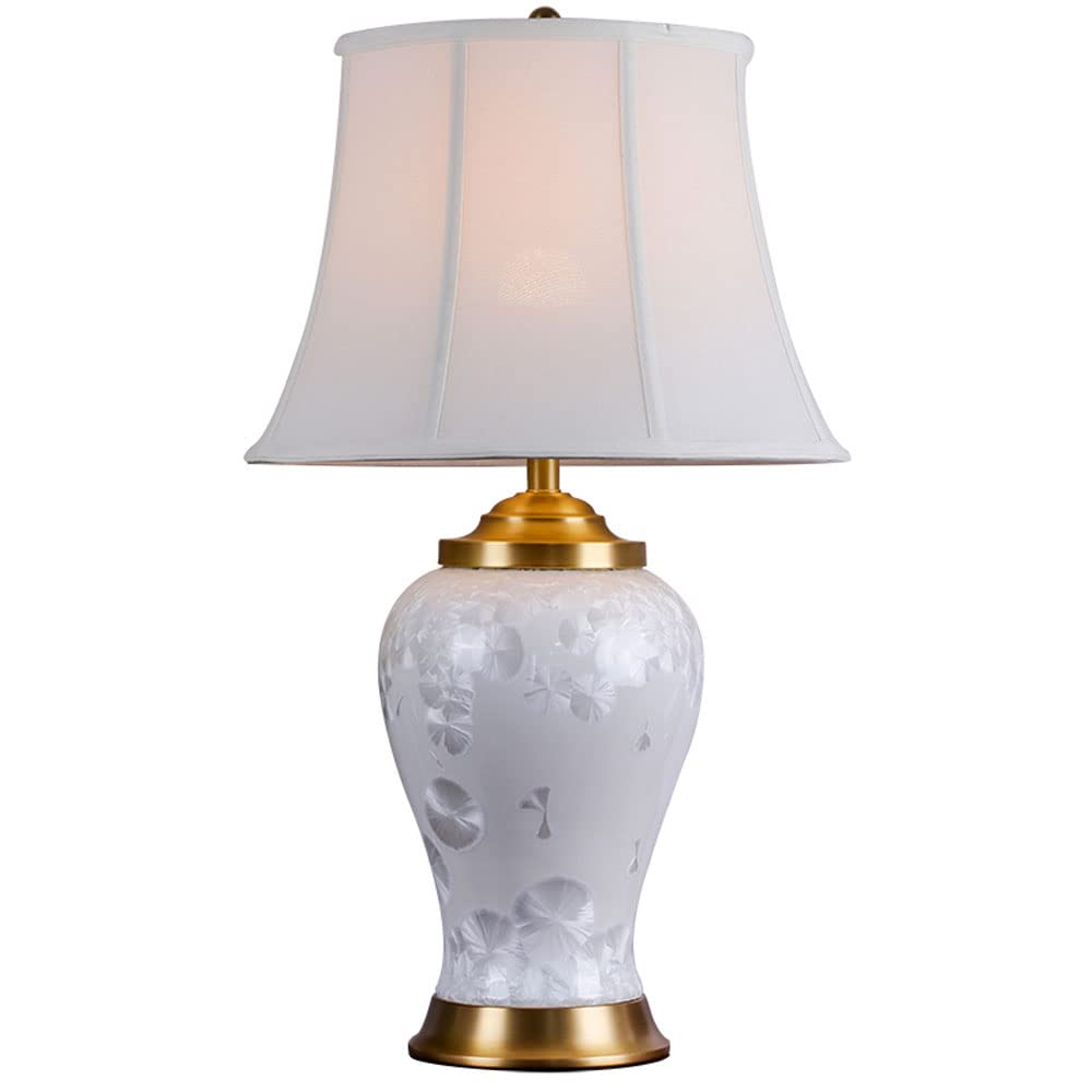 asdchZen White Crystal Glaze Ceramic Table Lamps Desk Lamp 23.6" High White Ceramic Drum Shade For Living Room Bedroom House Bedside Nightstand Lamp