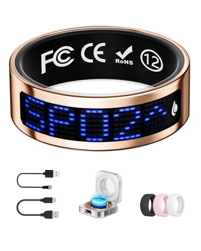 Image of Smart Ring for Women & Men with Display, Health Ring with Heart Rate, Sleep Monitor, IP68 Waterproof Fitness Ring, Fitness Tracker Ring, No APP Fee for iPhone and Android (Rose Gold, 12#)