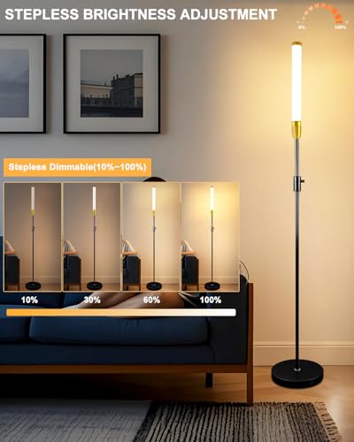 Image of Lightdot 68IN LED Floor Lamps for Living Room, Stepless Dimmable(10-100% Brightness) Modern Standing Tall Lamp with Milky White Cylindrical LampHead,Mid Century Industrial Floor Lamp for Bedroom-Black