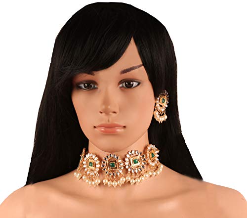 Image of Touchstone Mughal Jali Collection Gold Tone Indian Mughal Bollywood White Diamante Jewelry Choker Set for Women