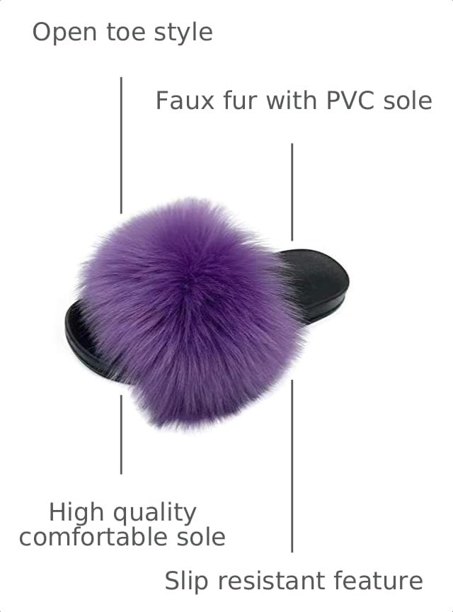 Image of Women's Faux Fur Slides Slippers Fluffy Fuzzy Sandals Open Toe Furry Slide Flip Flop Indoor Outdoor