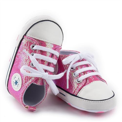 Image of Unisex Baby Girls Boys Canvas High-top Shoes, Newborn Infant Anti-Slip Soft Sole Frist Walking Breathable Sneakers