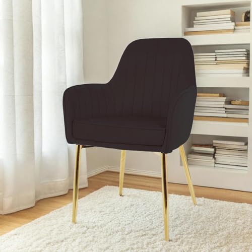 Image of Velvet Accent Chair | Luxury Upholstered Armchair with Sturdy Metal Legs | Modern Comfortable Chair for Living Room, Bedroom, Office, or Cafe (Golden Legs, Black)