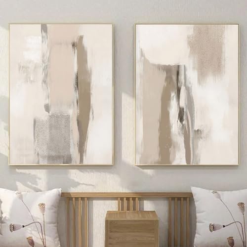 Gobeiuasy Abstract Beige Wall Art Set of 2 Beige Neutral