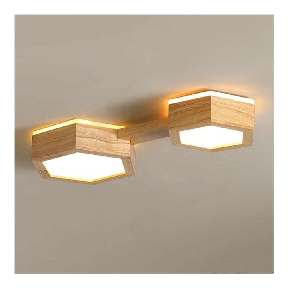 Plafonnier en bois hexagonal à 3 lumières pour éclairage de chambre et salon