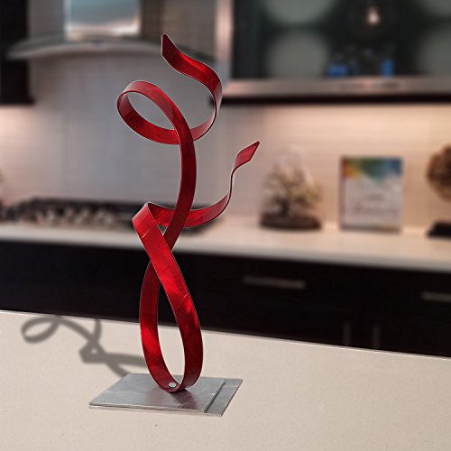 Statements2000 Abstract Desktop Sculpture, Modern Metal Art, Contemporary Centerpiece - Red Allure Accent By Jon Allen - 16.5" #TOP2