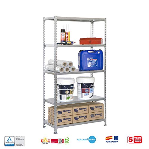 Simon Rack Schwerlastregal, 2000x1000x300 mm, Bis 180 kg Belastbar, 5 Verstellbare Ablagen, Kellerregal, Lagerregal, Verzinkt - Simonclick