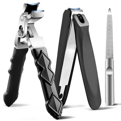 Thick Toenail Clippers for Seniors, Professional Edgy Nail Clippers for Men, Heavy Duty Large Finger Nail Clippers Adult, Angled Head Nail Clippers Cutters with Long Handle (3PCS Nail Clippers Set2)